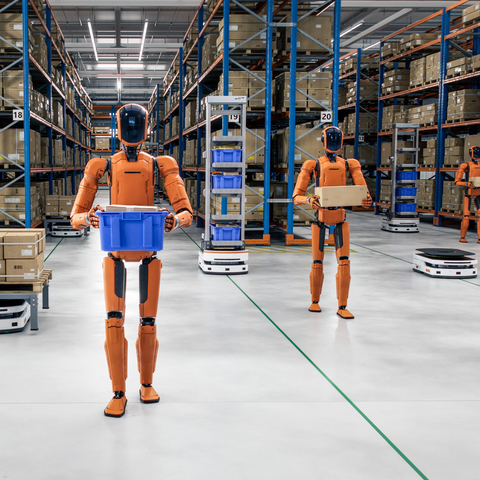 Humanoide Roboter in Lagerhalle