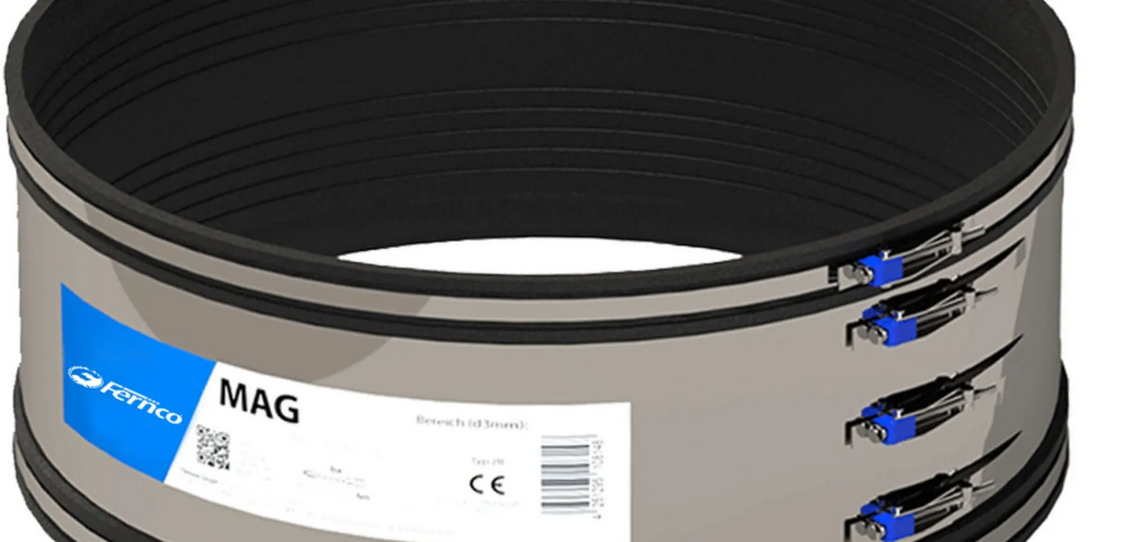 370 mm breit und druckdicht bis 4,0 bar – die Fernco Magnum-Manschette bietet maximale Sicherheit für große Rohrverbindungen. Die Dichtung verbindet Rohre aller Materialien und Hersteller zuverlässig.