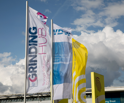 Trade fair for grinding technology: GrindingHub 2026 reports full halls and focuses on new dialog formats Entrance area to the GrindingHub trade fair in Stuttgart