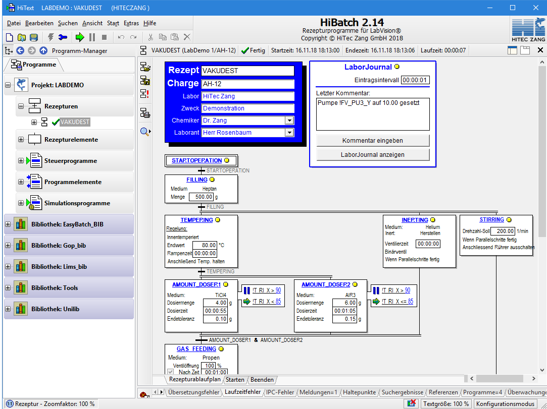 Experimente von Ferne steuern: Automatisierung als Sicherheitsaspekt Screenshot aus dem System Labvision