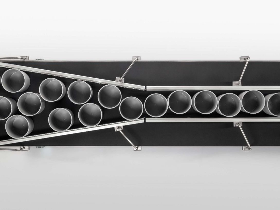 Das System lässt sich perfekt zum Stauen und Trichtern von Einzelobjekten nutzen. Auch zum Vereinzeln von Transportgut kann das neue Relingsystem ideal eingesetzt werden.