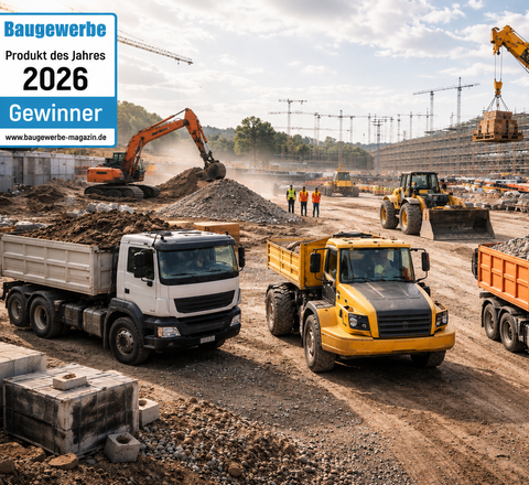 Nutzfahrzeuge Mehrere unterschiedliche Nutzfahrzeuge auf einer Baustelle