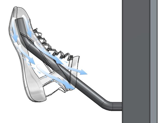 Innovative Schuhtrocknung für den GaLaBau: OSMA präsentiert Lösungen Schematische Darstellung des OSMA Trocknungssystems an einem Arbeitsschuh