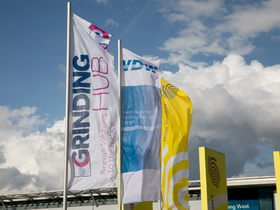 Trade fair for grinding technology: GrindingHub 2026 reports full halls and focuses on new dialog formats Entrance area to the GrindingHub trade fair in Stuttgart