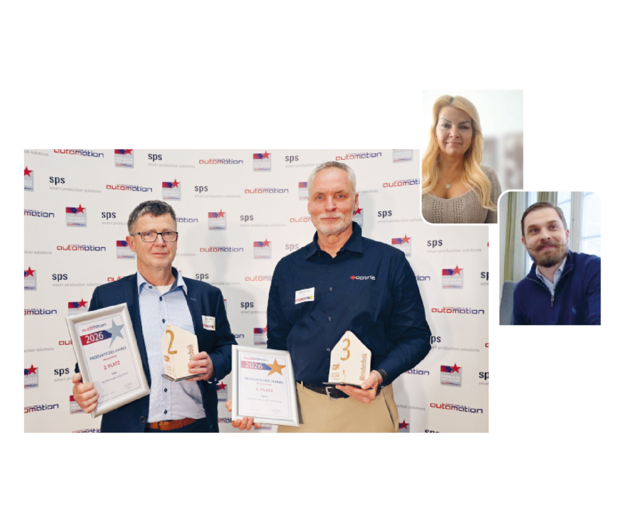 Die Gewinner der Kategorie ‚Messtechnik‘ (von links): Klaus Otto, Jumo; Stephan Wilke, Optris. Jenni Saloomaa und Ilari Jarvinen von Flir in Finnland nahmen die Auszeichnung digital entgegen. Die Gewinner der Kategorie ‚Messtechnik‘ (von links): Klaus Otto, Jumo; Stephan Wilke, Optris. Jenni Saloomaa und Ilari Jarvinen von Flir in Finnland nahmen die Auszeichnung digital entgegen.