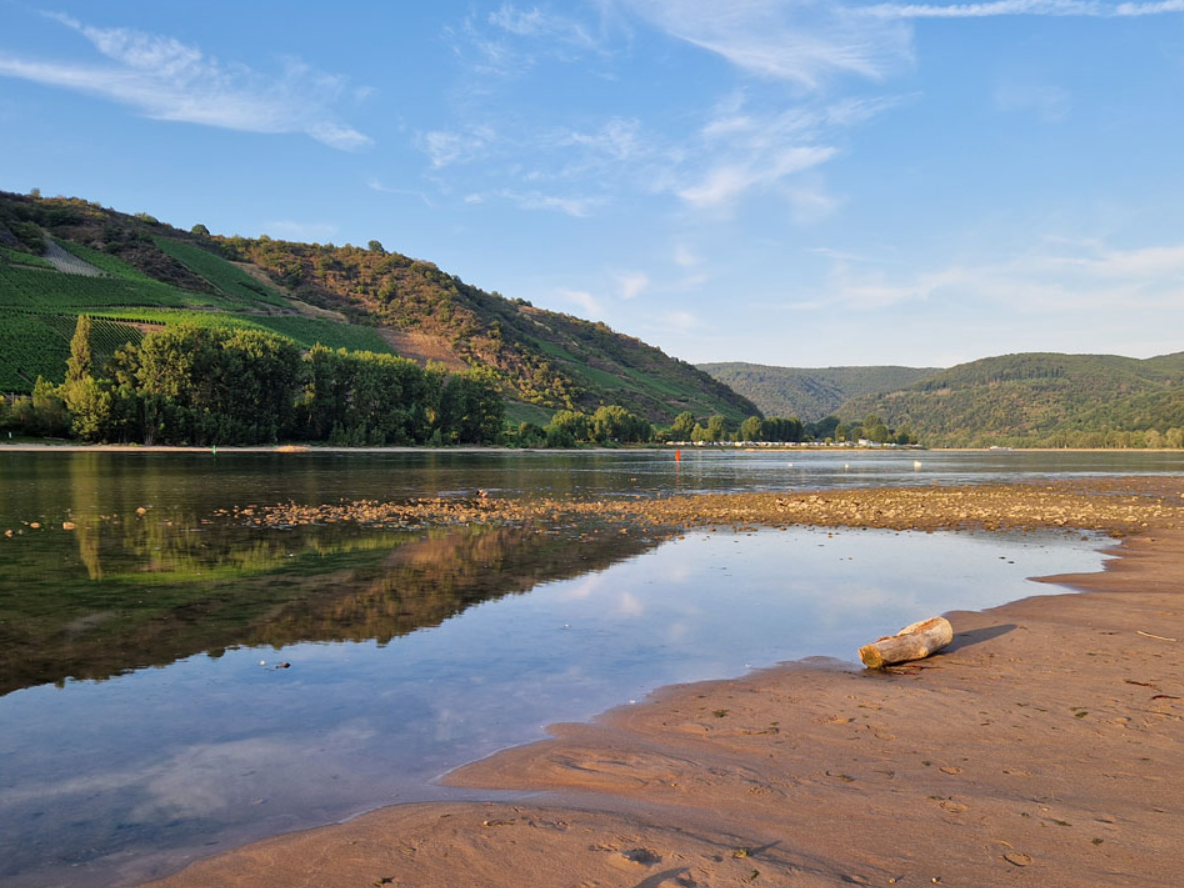 Wenn das Wasser knapp wird: Niedrigwasser-Informationssystem liefert erstmals bundesweites Lagebild Der Rhein bei Niedrigwasser im oberen Mittelrheintal bei Boppard.