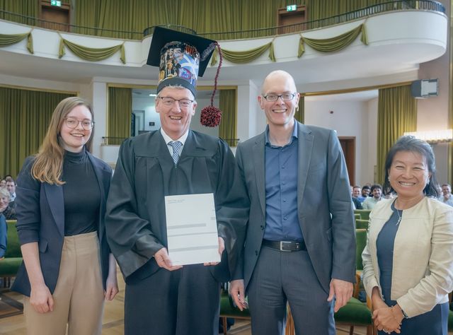David MacMillan mit Frank Glorius, Carla Hümpel und Jean Kim bei Verleihung der Ehrendoktorwürde Verleihung der Ehrendoktorwürde, David MacMillan mit Frank Glorius, Carla Hümpel und Jean Kim