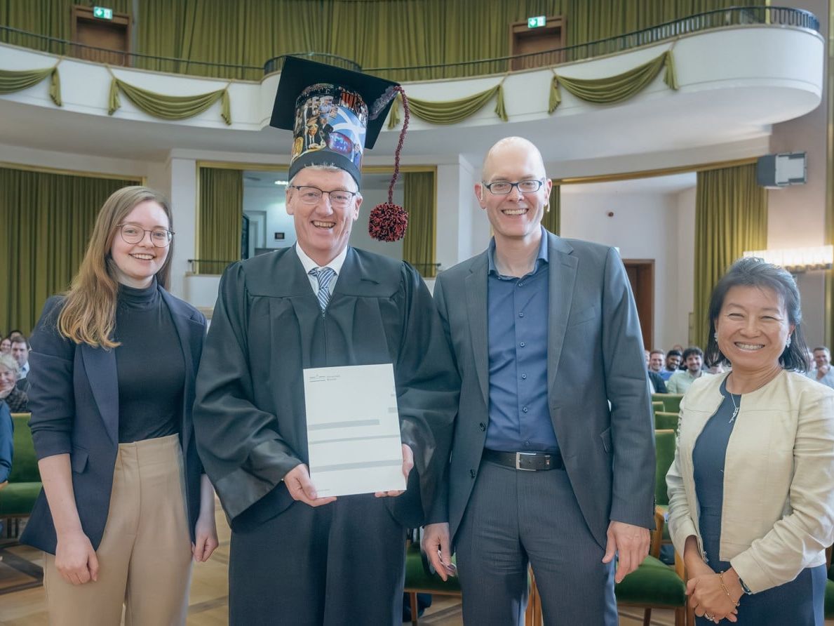 David MacMillan mit Frank Glorius, Carla Hümpel und Jean Kim bei Verleihung der Ehrendoktorwürde Verleihung der Ehrendoktorwürde, David MacMillan mit Frank Glorius, Carla Hümpel und Jean Kim