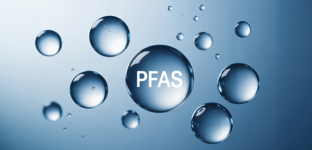 PFAS-Beschränkungsverfahren aktueller Stand Schriftzug PFAS in einem Wassertropfen