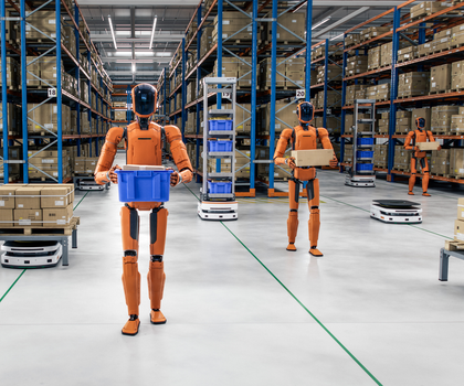 Humanoide Roboter in Lagerhalle