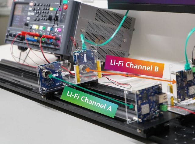 TSN testbed with two Li-Fi channels from Fraunhofer IPMS (type: Arthus III) TSN testbed with two Li-Fi channels from Fraunhofer IPMS (type: Arthus III)