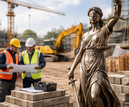 Justizia Justizia auf einer Baustelle