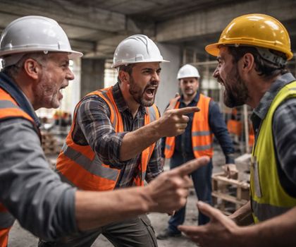 ARbeiter Bauarbeiter, die heftig und wütend miteinander streiten
