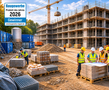 Kategorie Bau Blick auf eine geschäftige Baustelle