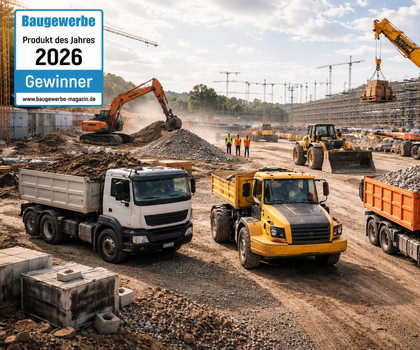 Nutzfahrzeuge Mehrere unterschiedliche Nutzfahrzeuge auf einer Baustelle