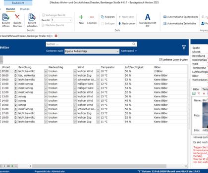 Weise Software optimiert Bautagebuch 2025 mit KI-gestützter Baustellendokumentation Der Blick in das digitale Bautagebuch von Weise Software