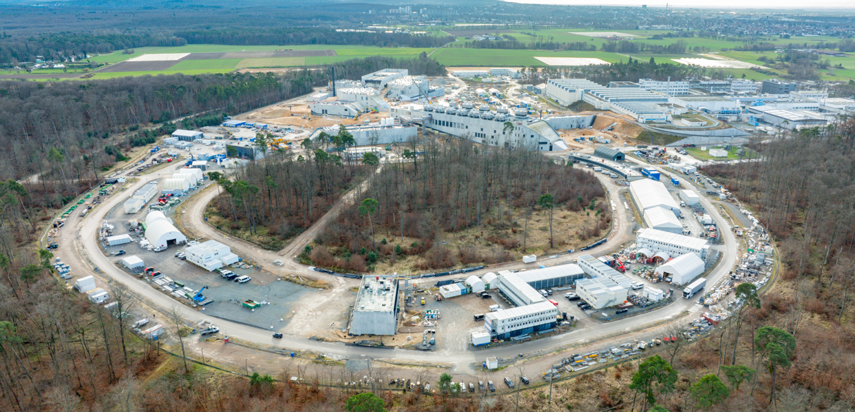 Der Blick auf die Baustelle des FAIRs nahe Darmstadt