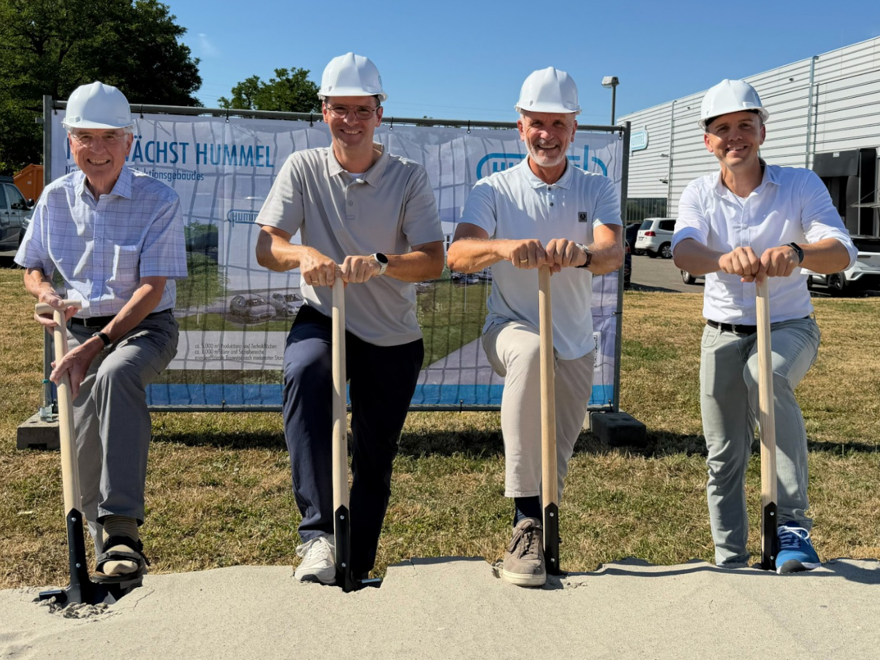 At the groundbreaking ceremony for the plant expansion (from left): Helmut Hummel, Holger Hummel, Bernd Hotze (CSO/CTO), and Patrick Kemper (COO/CFO)