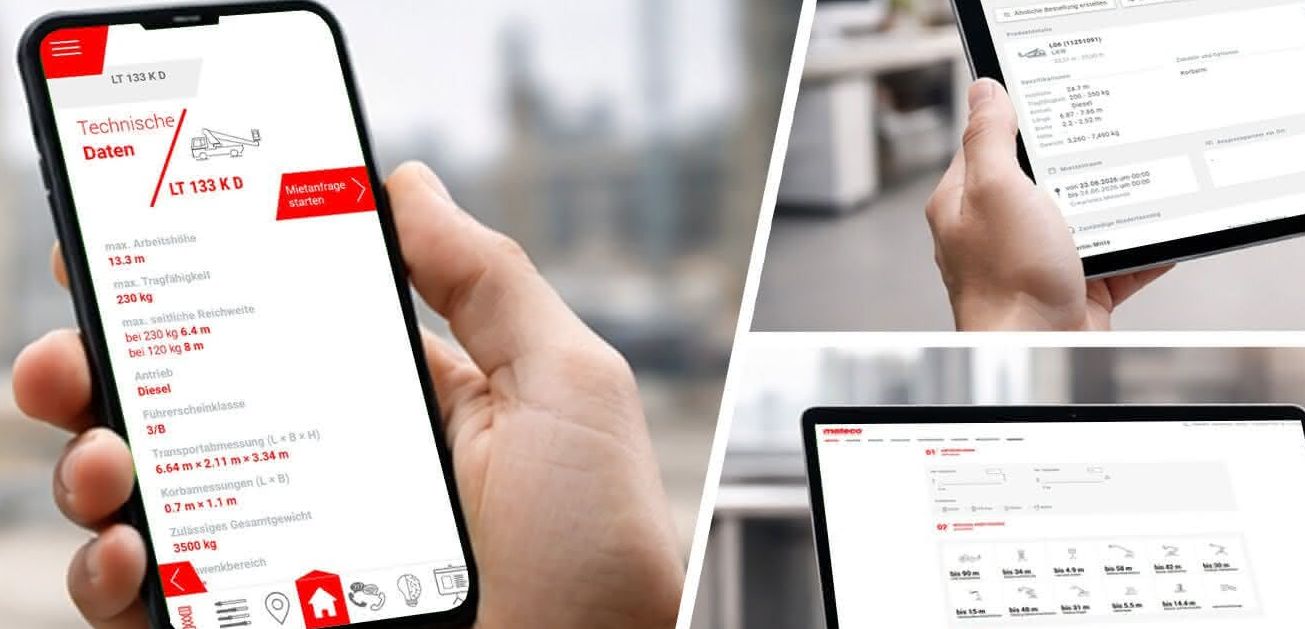 Blick auf Smartphone, PC und Tablet mit der Mateco-App