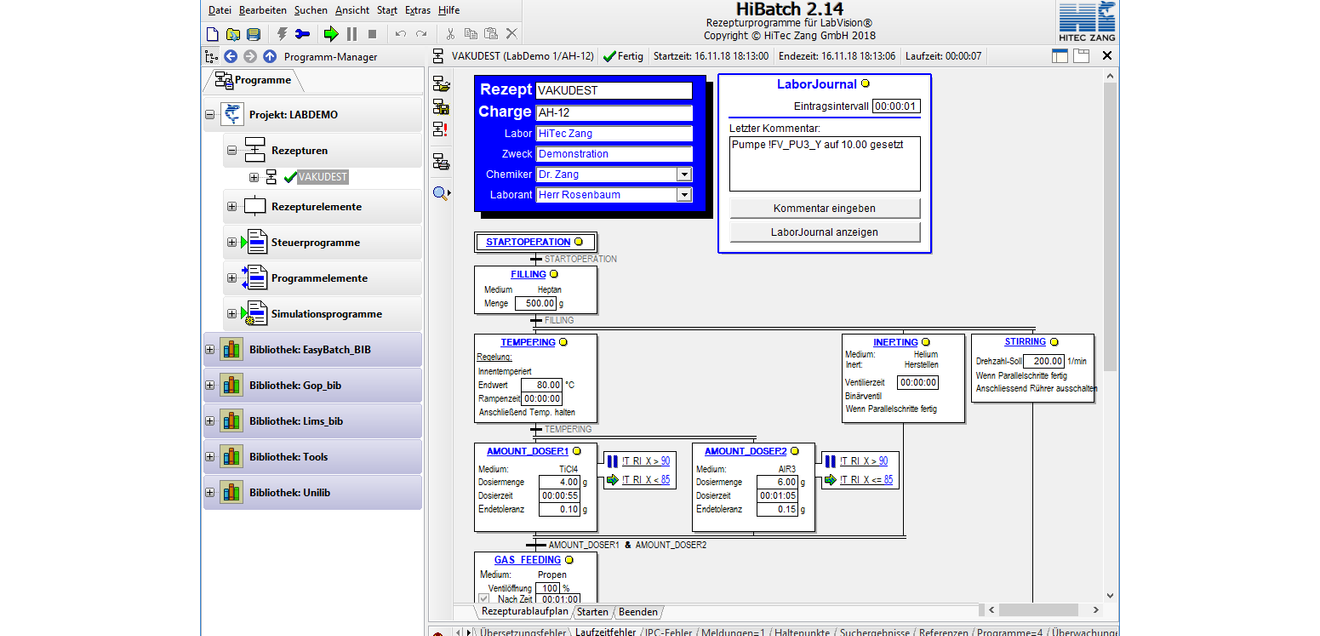 Experimente von Ferne steuern: Automatisierung als Sicherheitsaspekt Screenshot aus dem System Labvision