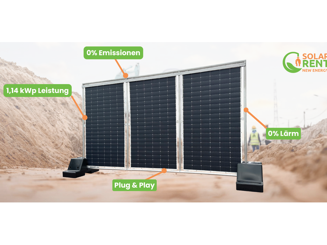 Max Märker von Solarrent: Schlaflos zur Weltpremiere Der Solar-Bauzaun von Solar Rent mit Erklärungen der Funktionsweisen