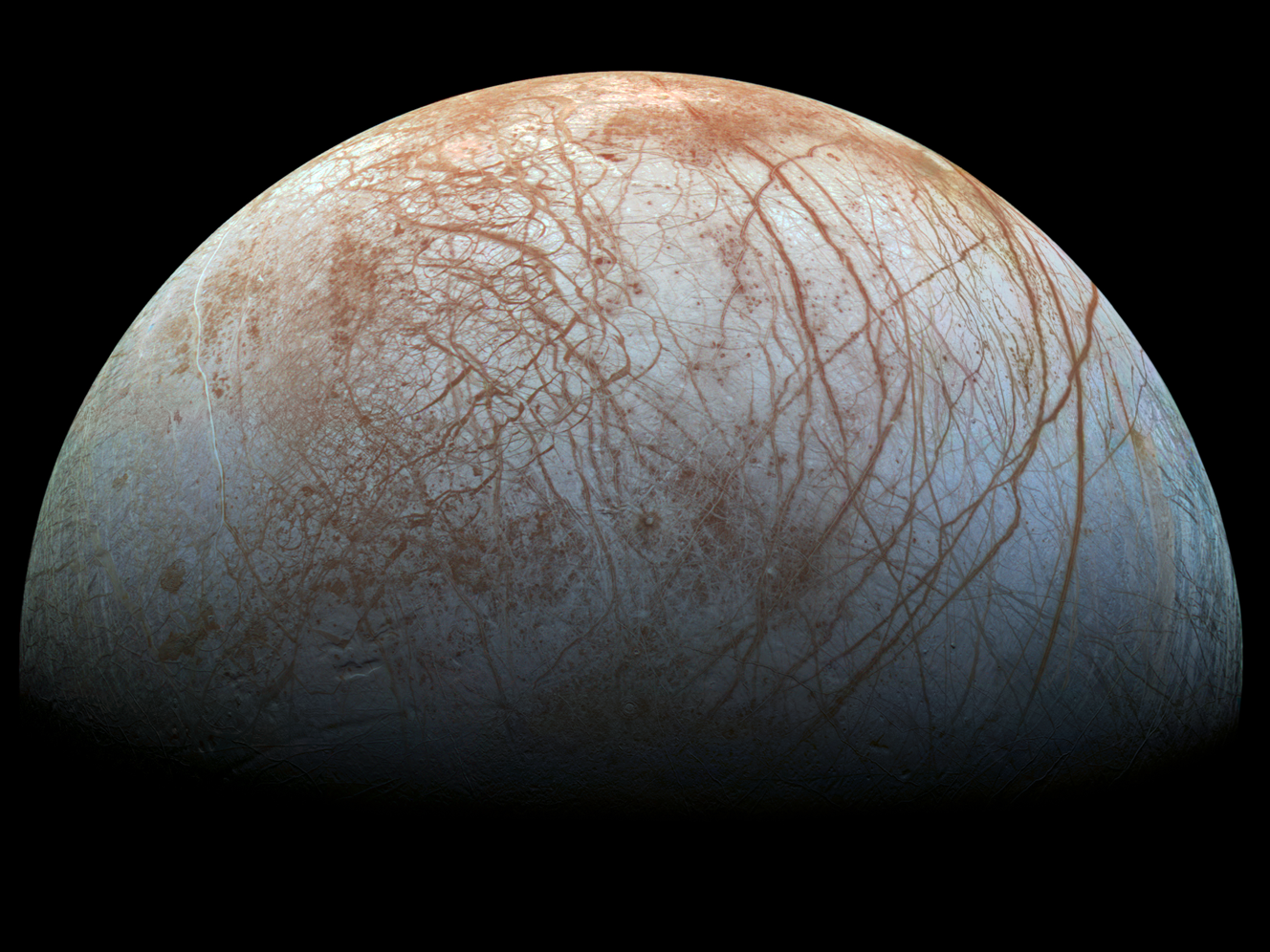 Nahinfrarot-Spektroskopie zur Analyse von Eisstrukturen auf fernen Himmelskörpern Der Jupitermond Europa ist von einem kilometerdicken Eispanzer umhüllt.