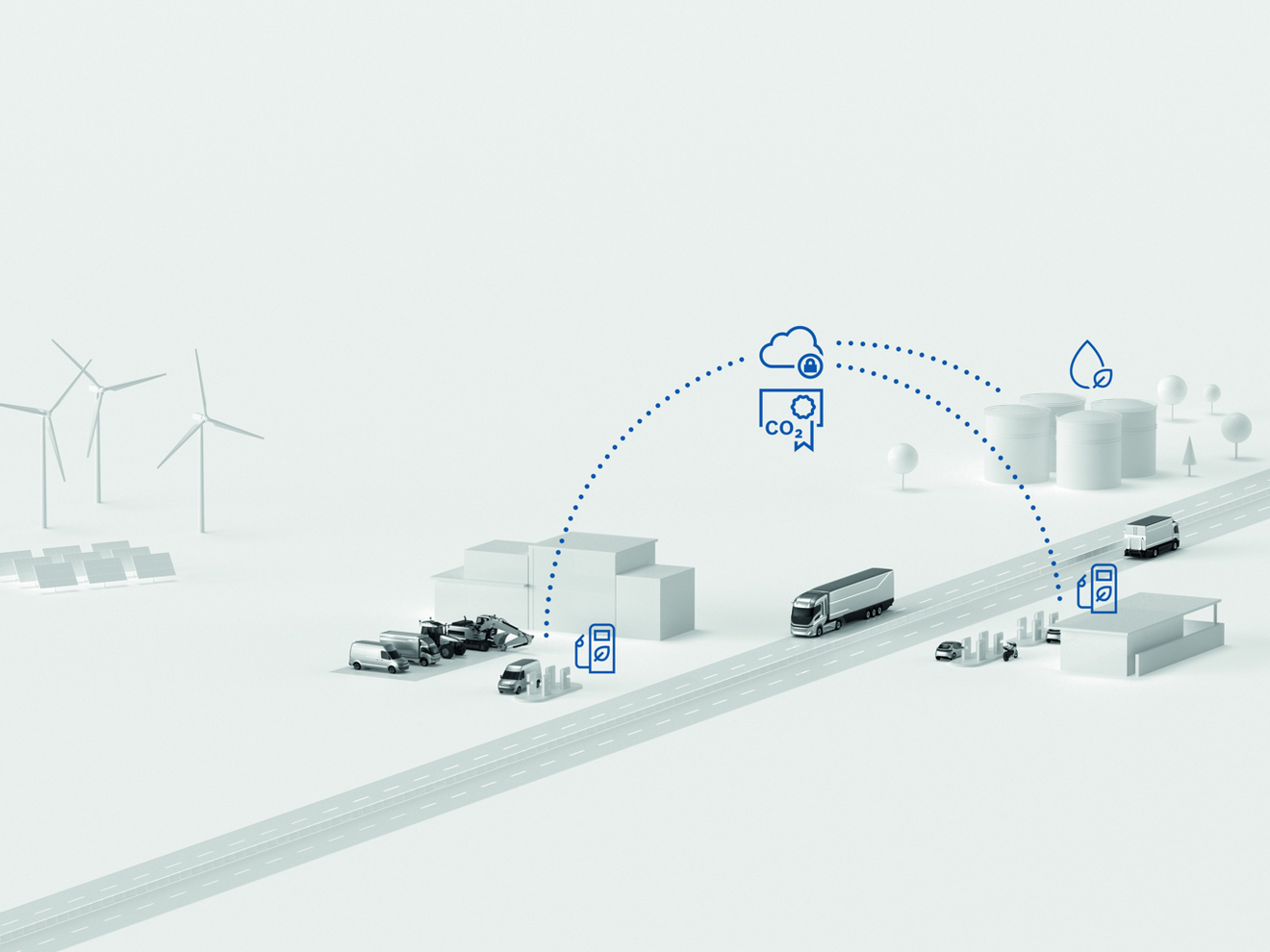 Digitale Dokumentation des klimafreundlichen Flottenbetriebs: Der Digital Fuel Twin von Bosch liefert auditfähige Nachweise über den Einsatz klimafreundlicher Kraftstoffe und die dadurch verringerten CO₂-Emissionen. Digitale Dokumentation des klimafreundlichen Flottenbetriebs: Der Digital Fuel Twin von Bosch liefert auditfähige Nachweise über den Einsatz klimafreundlicher Kraftstoffe und die dadurch verringerten CO₂-Emissionen.