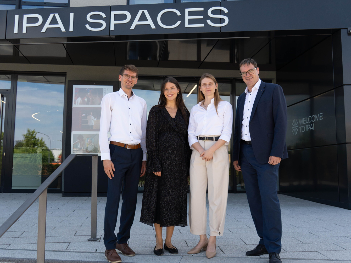 From left to right: Sven Oliver Herhoffer, Hannah Graser (both responsible for AI strategy at Trumpf), Sarah Engel (Head of AI at Trumpf), Oliver Greiner (Head of Corporate Development at Trumpf), and Moritz Gräter, CEO of IPAI, after signing the cooperation agreement. From left to right: Sven Oliver Herhoffer, Hannah Graser (both responsible for AI strategy at Trumpf), Sarah Engel (Head of AI at Trumpf), Oliver Greiner (Head of Corporate Development at Trumpf), and Moritz Gräter, CEO of IPAI, after signing the cooperation agreement.