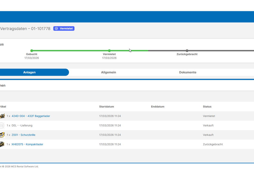 MCS Rental Software erweitert Kundenportal um neue Vertragsübersicht MCS Rental Software erweitert Kundenportal um neue Vertragsübersicht