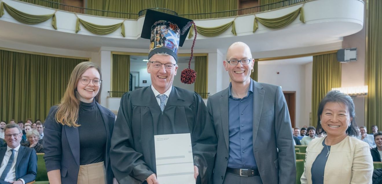 David MacMillan mit Frank Glorius, Carla Hümpel und Jean Kim bei Verleihung der Ehrendoktorwürde Verleihung der Ehrendoktorwürde, David MacMillan mit Frank Glorius, Carla Hümpel und Jean Kim