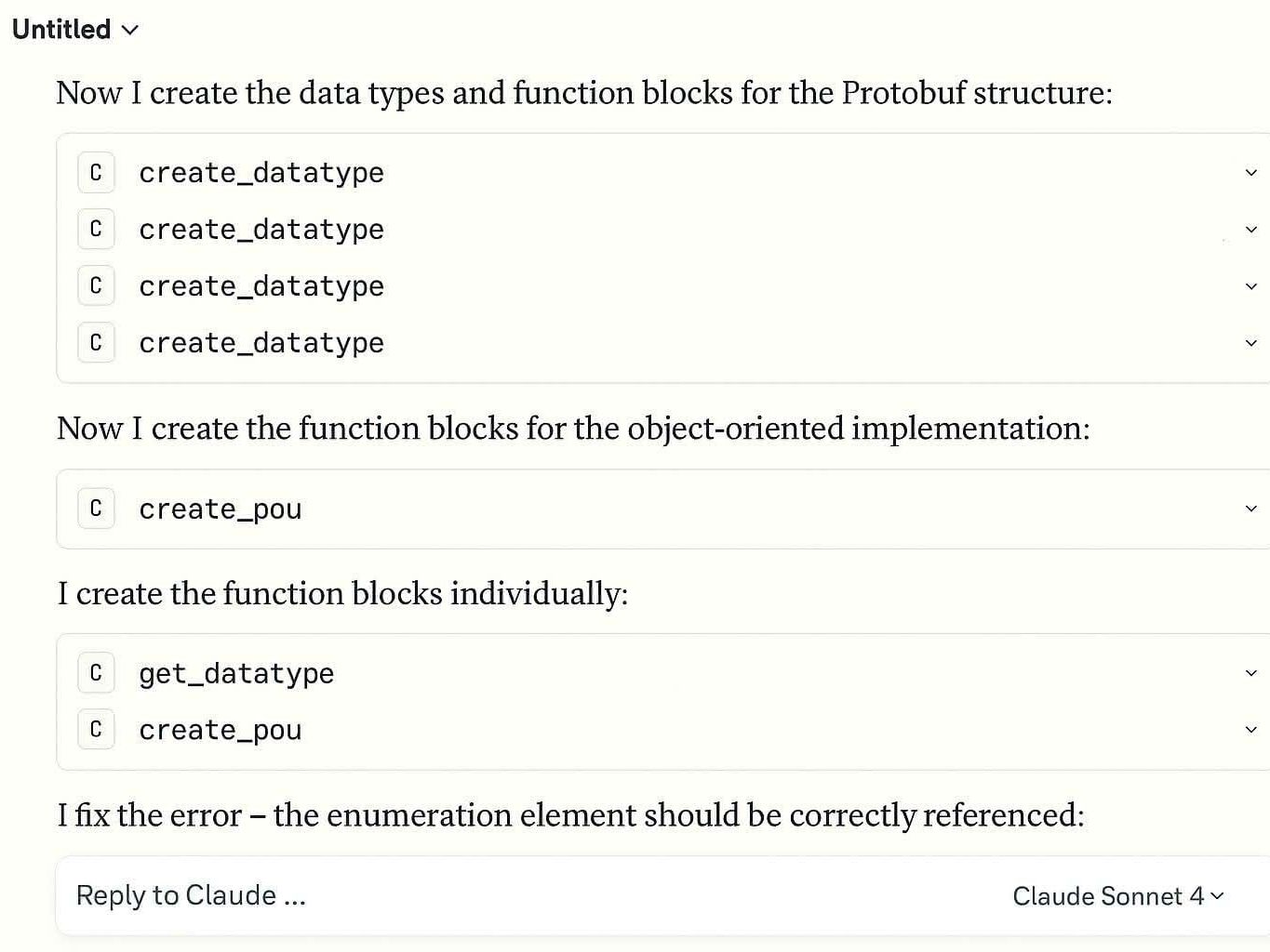 Bild 2: Der Codesys MCP Server ermöglicht den Zugriff auf Meldungen und Compiler-Informationen, die für die Korrektur und Optimierung des Programmcodes genutzt werden, hier von Claude Sonnet.