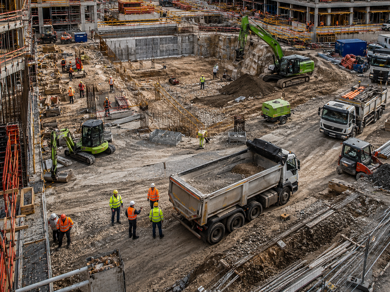 Blick auf eine geschäftige Baustelle