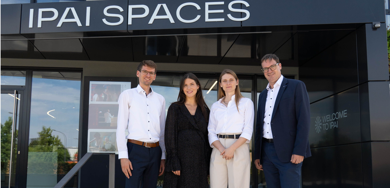 From left to right: Sven Oliver Herhoffer, Hannah Graser (both responsible for AI strategy at Trumpf), Sarah Engel (Head of AI at Trumpf), Oliver Greiner (Head of Corporate Development at Trumpf), and Moritz Gräter, CEO of IPAI, after signing the cooperation agreement. From left to right: Sven Oliver Herhoffer, Hannah Graser (both responsible for AI strategy at Trumpf), Sarah Engel (Head of AI at Trumpf), Oliver Greiner (Head of Corporate Development at Trumpf), and Moritz Gräter, CEO of IPAI, after signing the cooperation agreement.