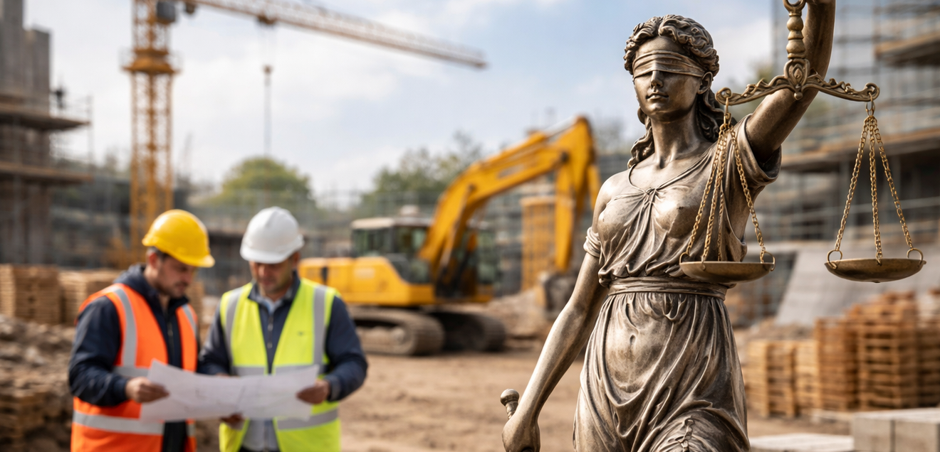 Justizia auf einer Baustelle