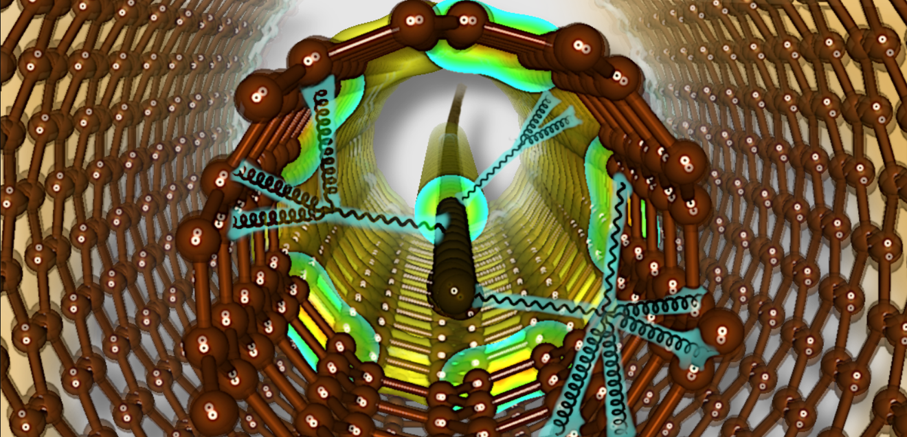 Exotische Schwingungen in neuen Materialien Carbyne als vielversprechender nanoskaliger Sensor Schematische Darstellung von Carbyne, das in doppelwandigen Kohlenstoffnanoröhren mit kleinem Durchmesser stabilisiert ist