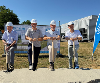 Hummel Expands Its Operations: A New Production Facility Is Being Built in Denzlingen At the groundbreaking ceremony for the plant expansion (from left): Helmut Hummel, Holger Hummel, Bernd Hotze (CSO/CTO), and Patrick Kemper (COO/CFO)