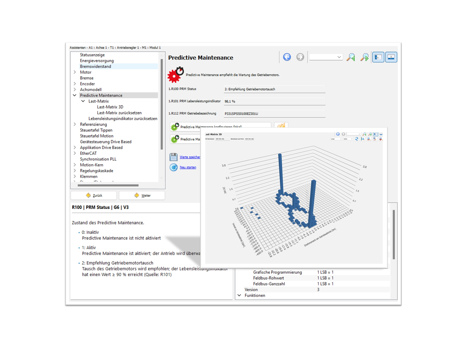 Die Antriebsregler-Software inklusive einer 3D-Last-Matrix