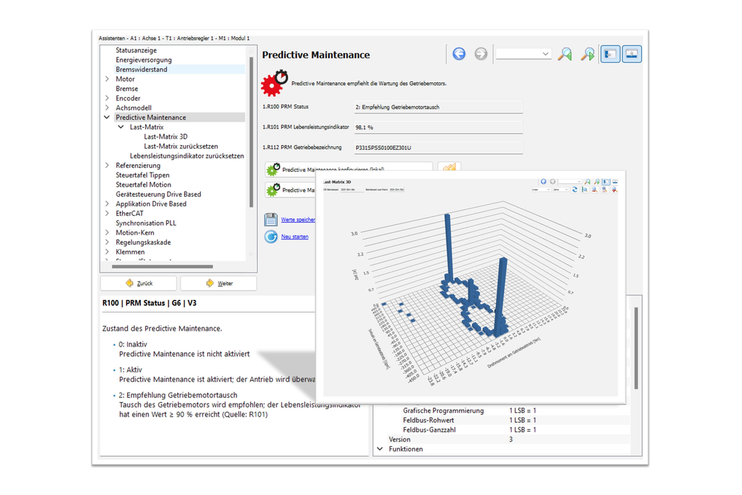 Predictive Maintenance in the Powertrain: Stöber Is Gradually Expanding Its Approach The drive controller software, including a 3D load matrix
