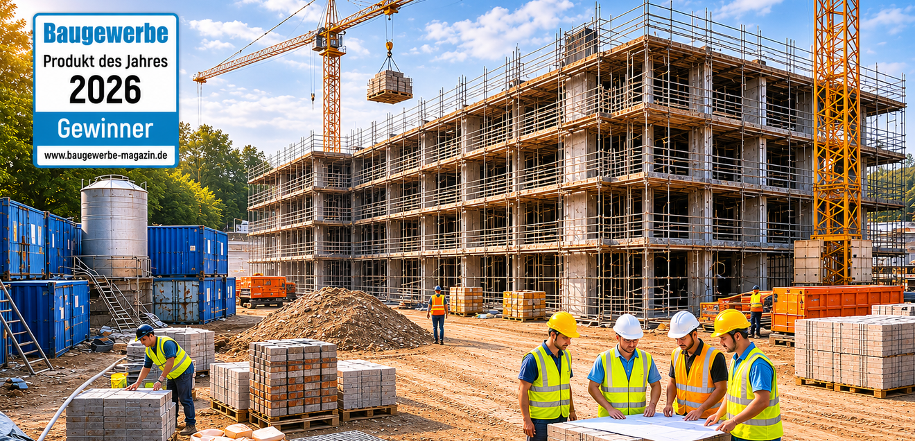 Blick auf eine geschäftige Baustelle