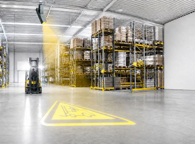Arbeitssicherheit: LED-Projektion warnt vor Gefahren im Lager Arbeitssicherheit: LED-Projektion warnt vor Gefahren im Lager