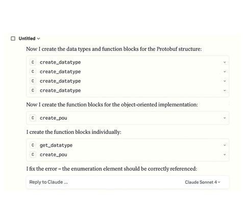 Bild 2: Der Codesys MCP Server ermöglicht den Zugriff auf Meldungen und Compiler-Informationen, die für die Korrektur und Optimierung des Programmcodes genutzt werden, hier von Claude Sonnet.