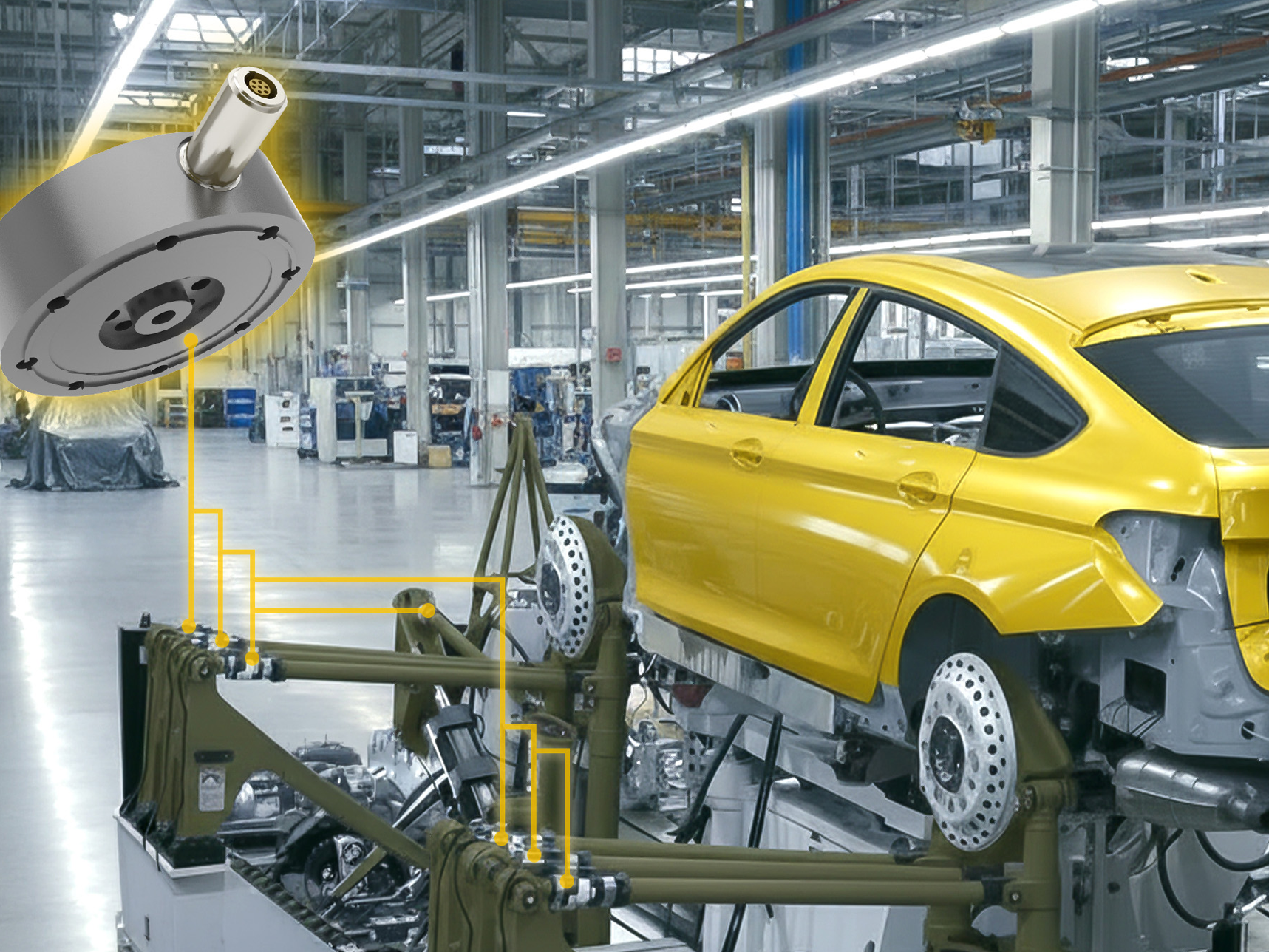 Kraftsensoren für präzise Messaufgaben in Automotive und Maschinenbau Die Kraftsensoren der Serie K von GTM sind vielseitig einsetzbar, robust gebaut und in über 13.000 Varianten erhältlich, sie kommen in zahlreichen Industriebranchen wie Automotive und Maschinenbau zum Einsatz – im Bild ein Fahrwerksprüfstand, in dem die Sensoren an mehreren Stellen zur Kraftmessung integriert sind.