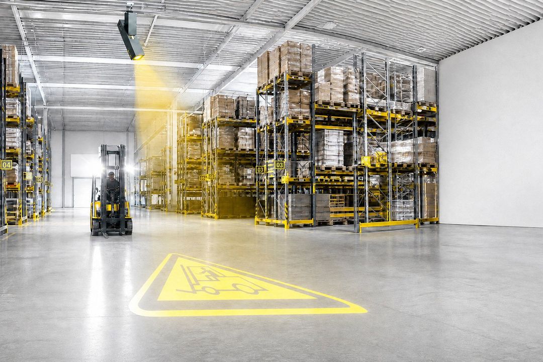 Arbeitssicherheit: LED-Projektion warnt vor Gefahren im Lager Arbeitssicherheit: LED-Projektion warnt vor Gefahren im Lager