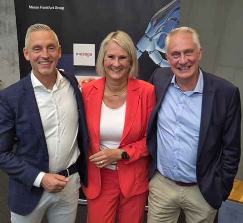 Freuen sich auf die SPS 2025: Steffen Winkler (Bosch Rexroth, Vorsitzender des Ausstellerbeirats), Sylke Schulz-Metzner (Vice President SPS, Mesago Messe Frankfurt) und Martin Roschkowski (Geschäftsführer Mesago Messe Frankfurt).