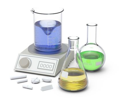 Magnetrührer und Rührstäbe von Bohlender Magnetrührer, Rührstäbe und Laborglasflaschen
