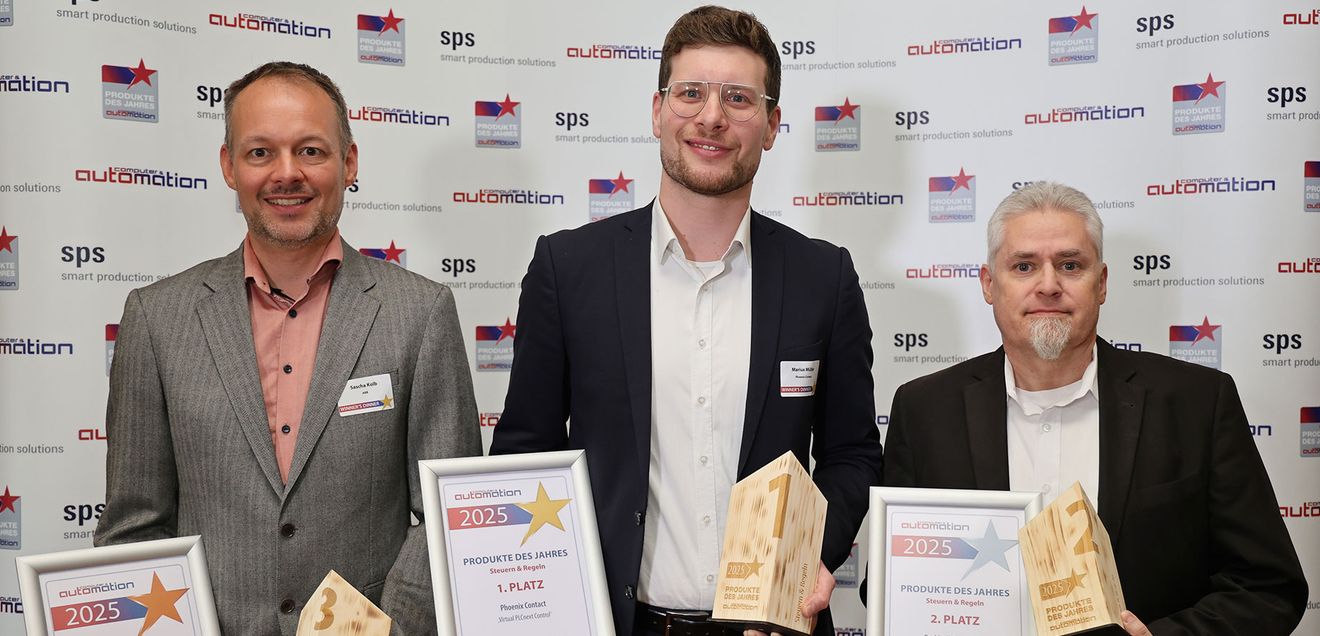 Sascha Kolb von ABB, Marius Müller von Phoenix Contact und Stefan Ziegler von Beckhoff Automation.