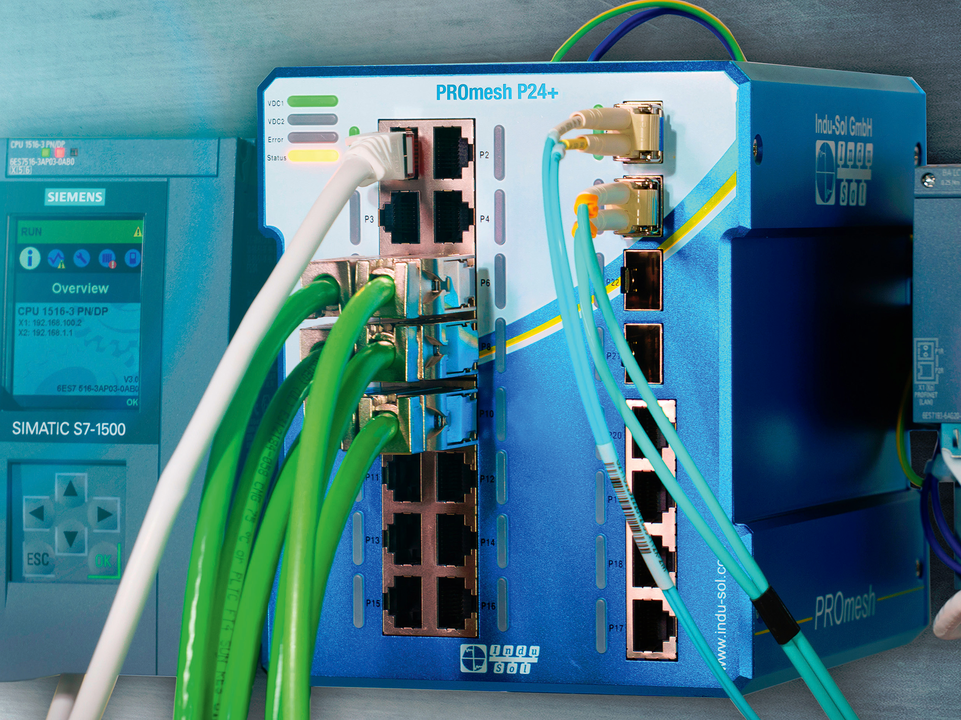 Platz 3: Indu-Sol – Gigabit-Ethernet-Switch ‚Promesh P24+‘ Platz 3: Indu-Sol – Gigabit-Ethernet-Switch ‚Promesh P24+‘
