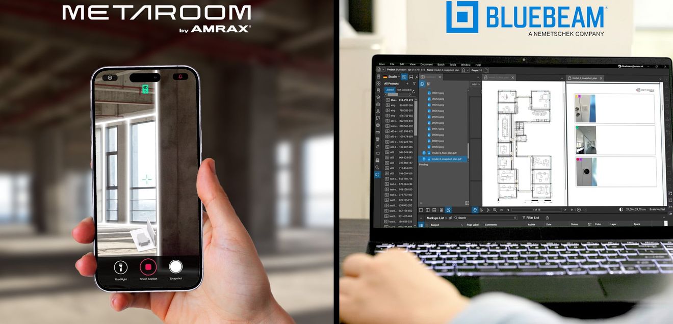 Amrax, Entwickler von Metaroom, gibt eine neue Integration mit Bluebeam bekannt. Scanbasierte Grundrisse direkt in PDF-Workflows integriert: Metaroom gibt Kooperation mit Bluebeam bekannt