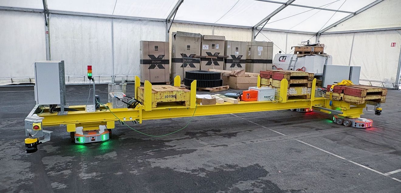 Schwerlasttransport: Schwarmbetrieb von AGVS Schwerlasttransport: Schwarmbetrieb von AGVS