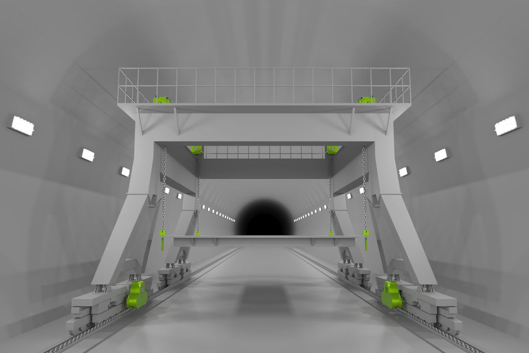 Das 3D-Modell einer Tunnelbaumaschinen mit Tecdos Antriebstechnik von RUD